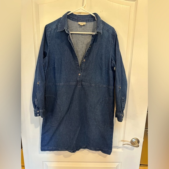 J Jill Denim Blue Stretch Denim Pullover Dress With Tab Sleeves Size large - Picture 1 of 7